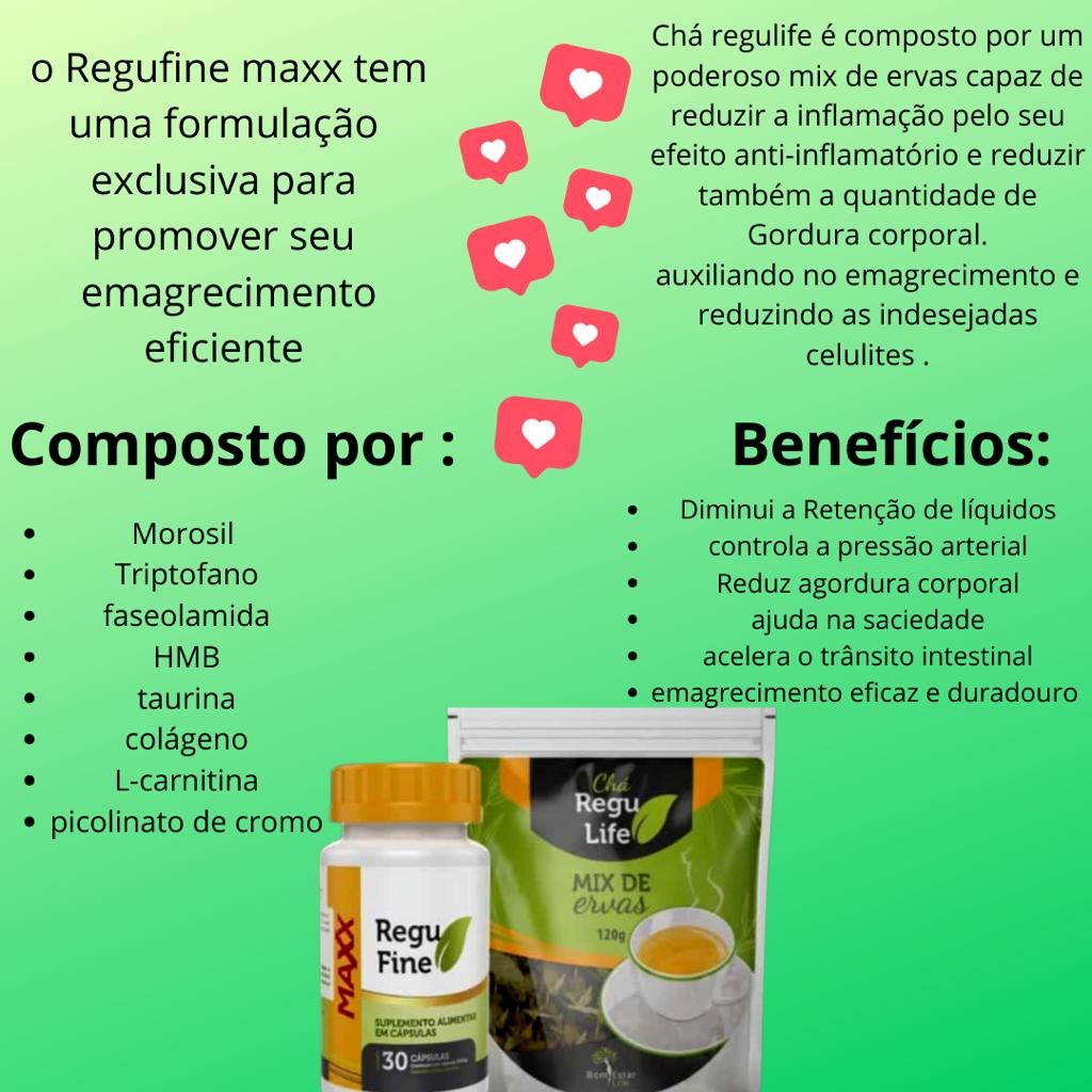 REGU FINE MAXX  -EMAGRECEDOR- 30 CAPS  + CHÁ REGU LIFE 120G