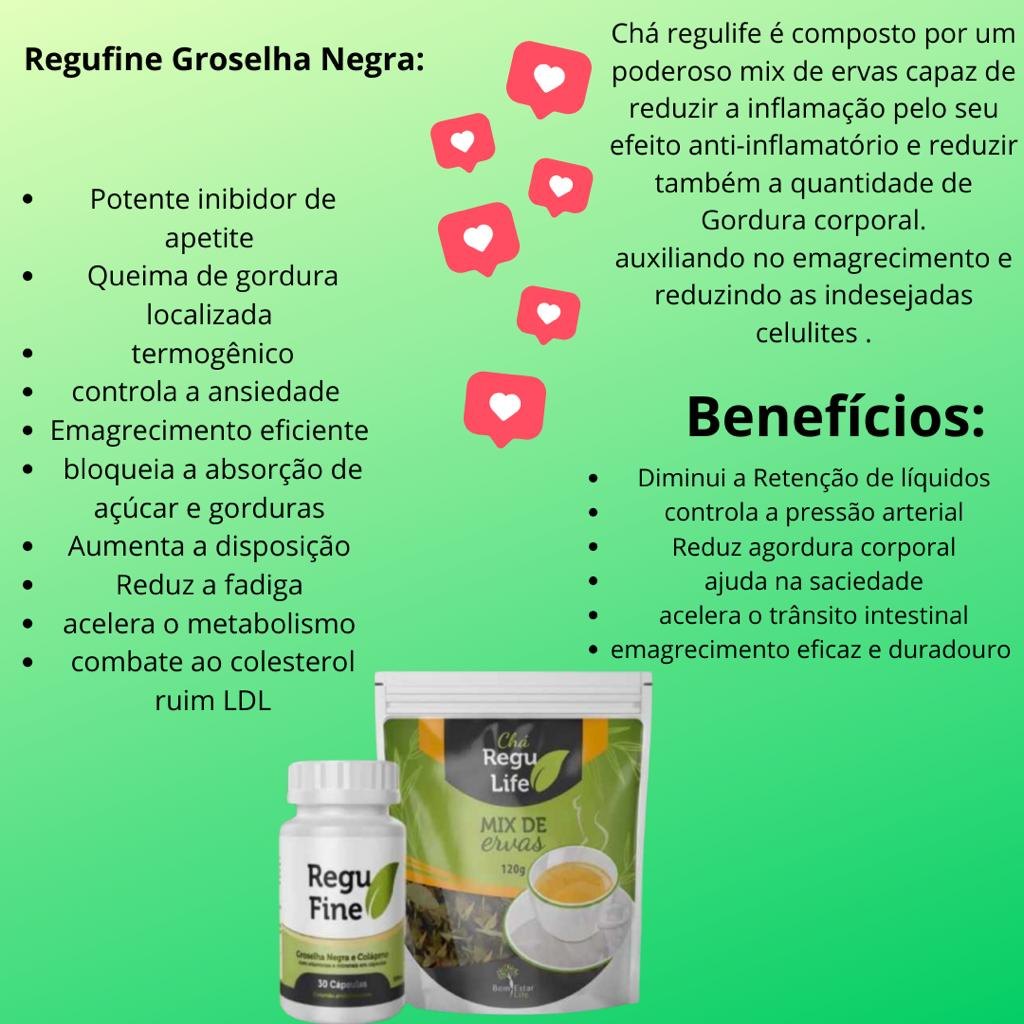 REGU FINE GROSELHA NEGRA -EMAGRECEDOR- 30 CAPS + CHÁ REGU LIFE 120G