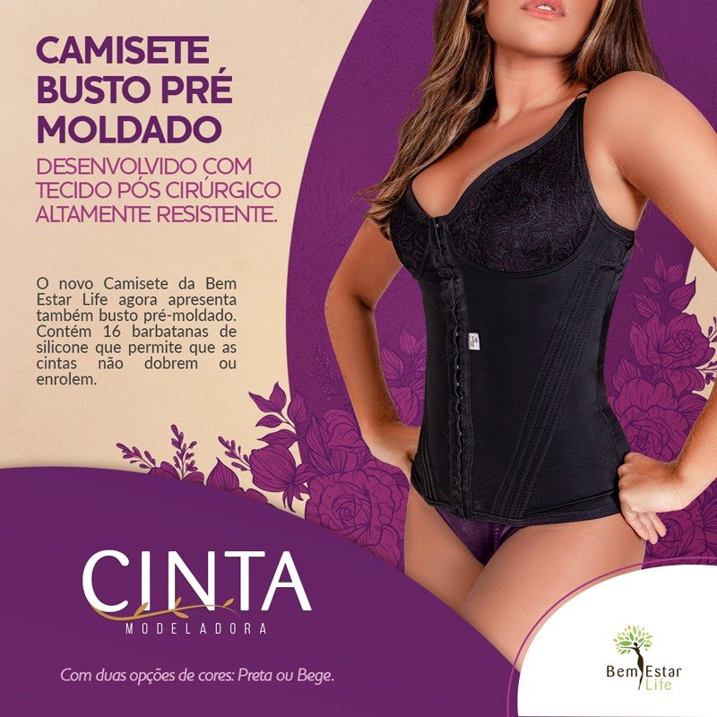 CINTA CAMISETE BUSTO PRÉ MOLDADO COR PRETO